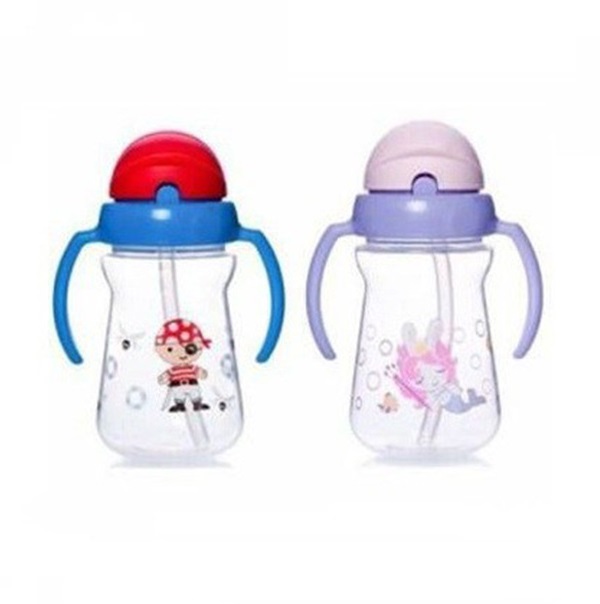 Bình tập uống nước cho bé Upass 150ml nắp bật có hai tay cầm với ống hút mềm UP0080N