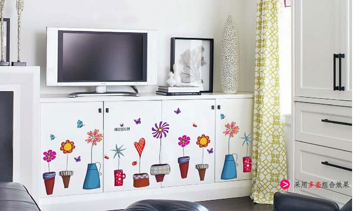 Decal dán tường chậu hoa