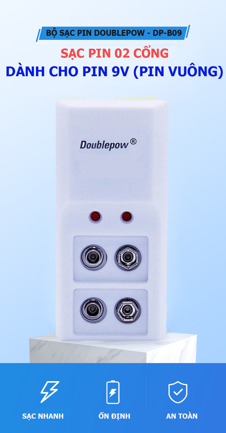 Bộ sạc pin 9V (pin vuông) Doublepow DP-B09