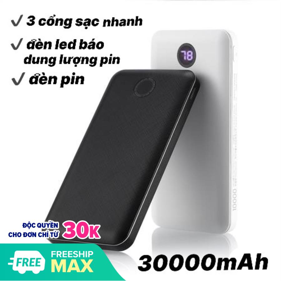 SẠC 1 LẦN DÙNG NHIỀU LẦN - PIN SẠC DỰ PHÒNG GIẢ DA 30000MAH SẠC CỰC NHANH CHO TẤT CẢ CÁC LOẠI ĐIỆN THOẠI, PIN CỰC BỀN, CỰC TỐT - TẶNG CÁP 55K