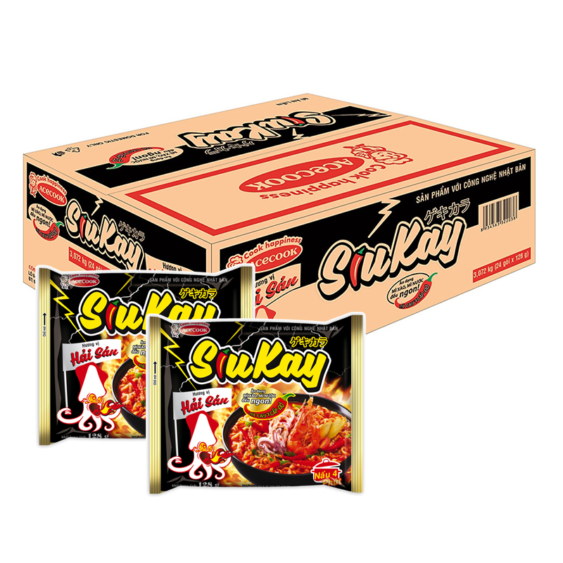 Thùng 24 gói mì Siukay 128gr vị Hải Sản