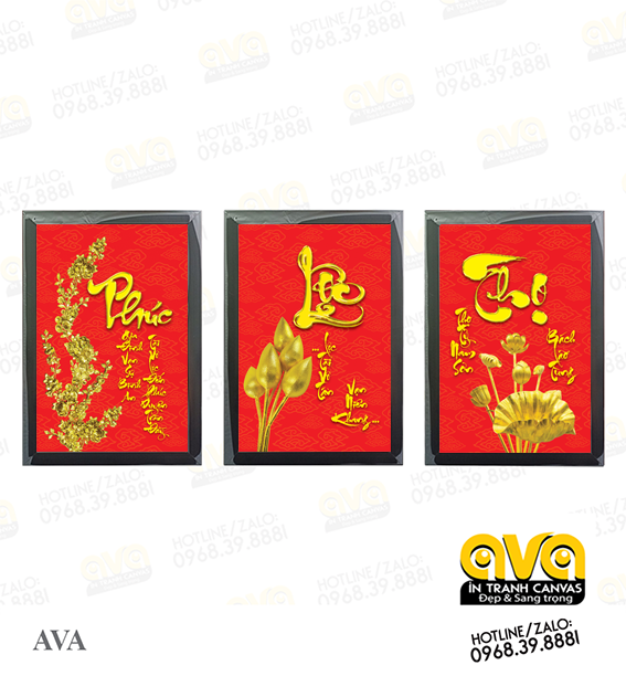 BỘ 3 KHUNG THƯ PHÁP PHONG THỦY - PHÚC LỘC THỌ - (KÈM TRANH NHƯ MẪU)
