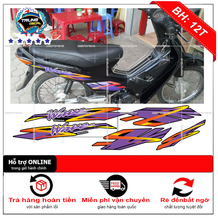 Tem rời xe wave nhỏ đời đầu mẫu zin dán xe đen