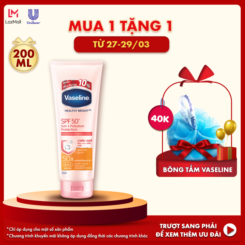 Serum Dưỡng Thể Vaseline 50x Chống Nắng SPF50 Dưỡng Da Sáng Khoẻ (200ml)