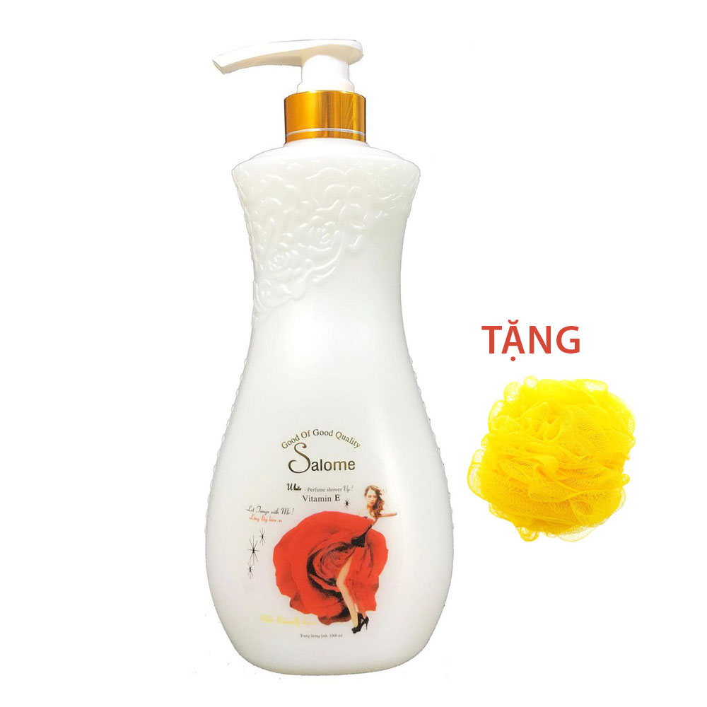 Sữa tắm nước hoa hồng đỏ Salome 900ml tặng kèm bông tắm mini