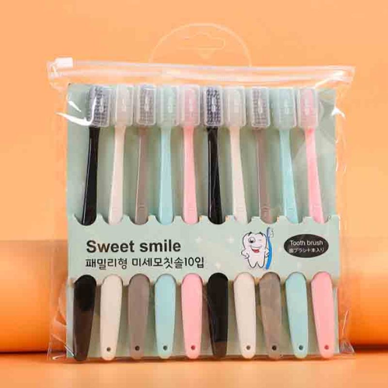 Raffer Set 10 bản chải đánh răng Macaron Hàn Quốc - Mềm mại kháng khuẩn nhỏ gọn dễ dàng mang theo RF039