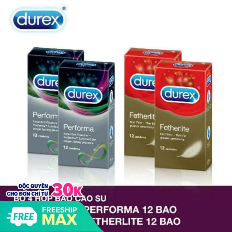Bộ 4 Hộp Bao Cao Su Siêu Mỏng Durex Fetherlite + Performa - Tặng kèm Gel Durex Play 50 ml nhập khẩu