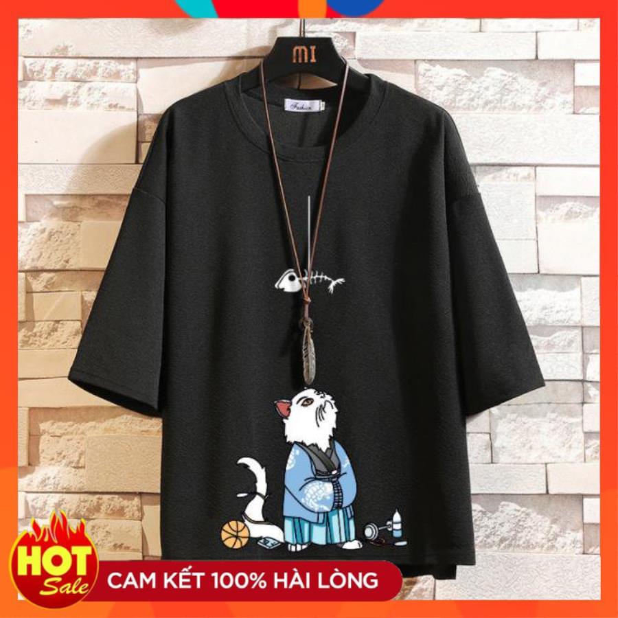 [ Hoàn Tiền 15% ] Áo Thun Nam Tay Ngắn Dáng Rộng Họa Tiết Xương Cá Và Mèo Phong Cách Trẻ Trung Cá Tính Thời Trang C-Chat MEN TOP 136