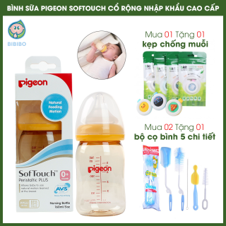 Bình Sữa Pigeon SofTouch cổ rộng nhập khẩu cao cấp cho bé dung tích 160ml 240ml, chất liệu bình PPSU an toàn tuyệt đối, thiết kế van thông khí chống sặc và đầy hơi ở trẻ thumbnail