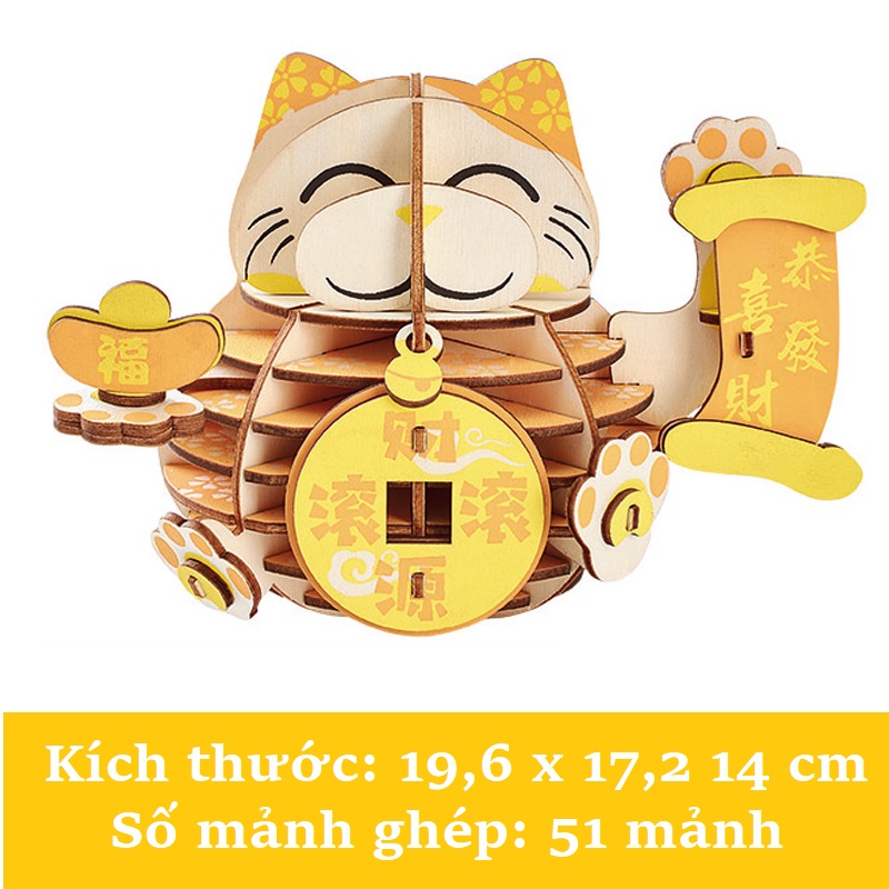 Đồ chơi lắp ráp 3D gỗ mô hình Mèo may mắn cắt lazer