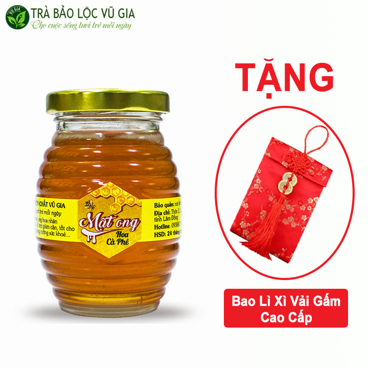 Combo Mật Ong Hoa Cà Phê Nguyên Chất Bảo Lộc Vũ Gia (100ml/hũ ) + Tặng Bao Lì Xì Vải Gấm Cao Cấp