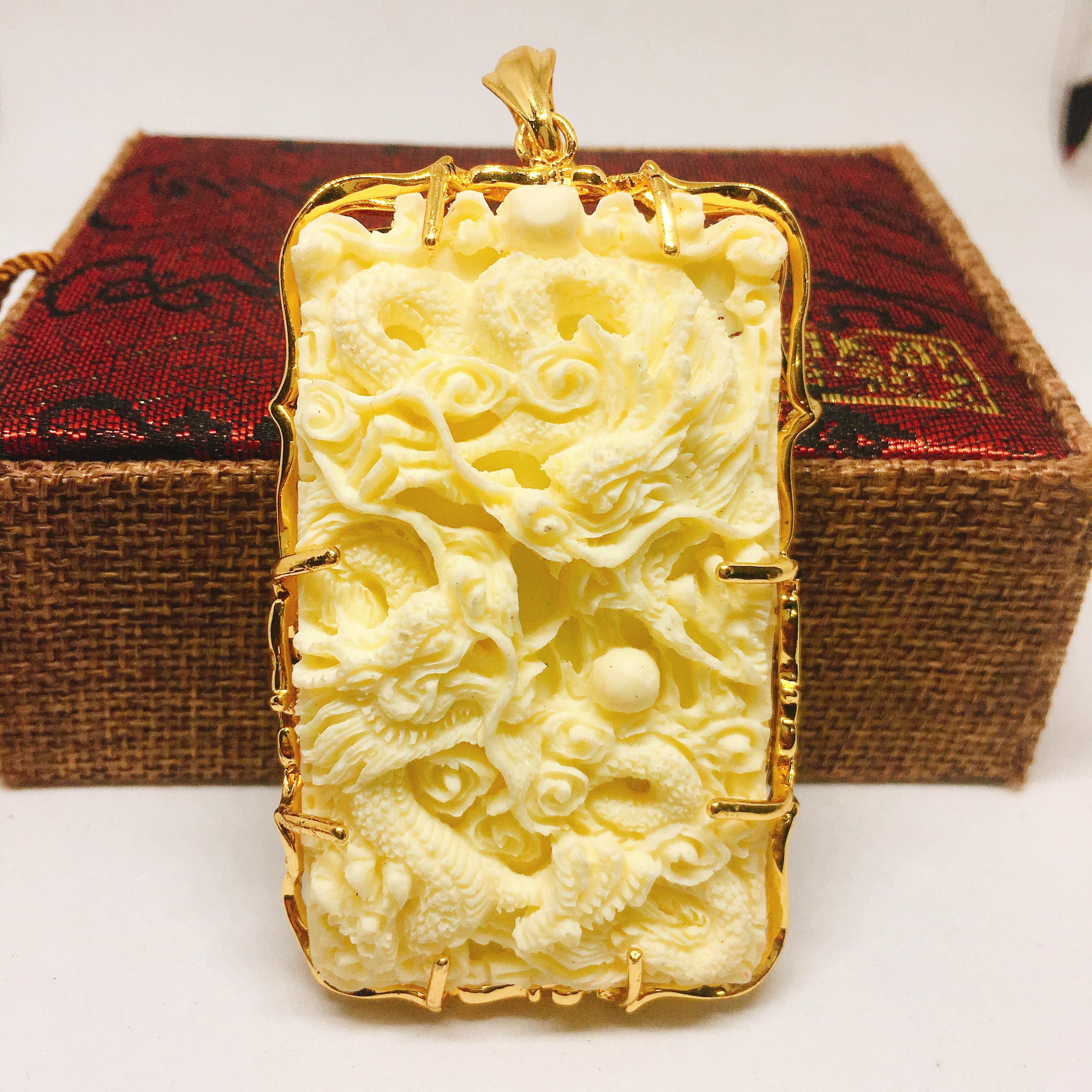 Mặt dây chuyền bạc Thái mạ vàng Thiên Long trắng ngà, mặt vòng cổ phong thủy, mặt dây chuyền vàng ( màu vàng)