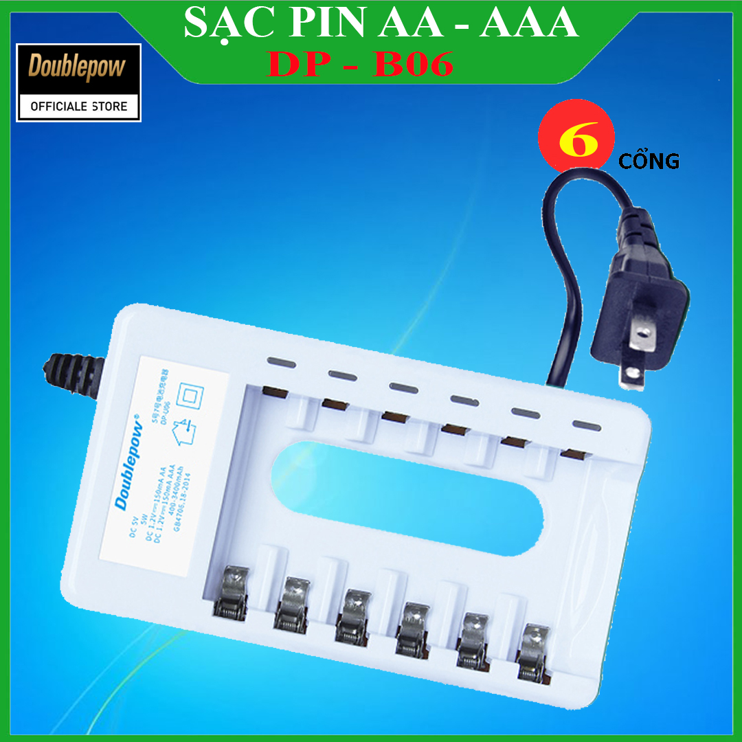 Bộ sạc pin tiểu đa năng (pin AA AAA) Doublepow loại 6 cổng - DP-B06 (Bảo hành chính hãng)