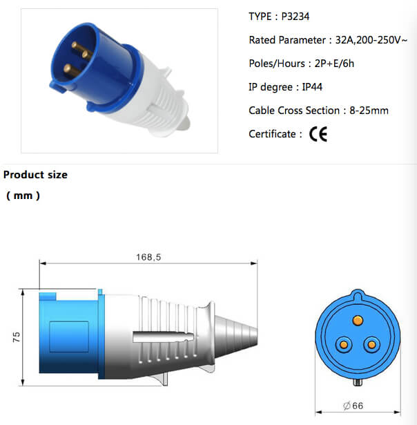 Phích cắm công nghiệp 32A- 3 chấu -220V