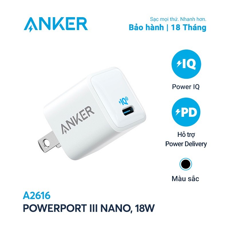 [FREESHIP]Sạc ANKER PowerPort III Nano 18W 1 cổng USB-C PiQ 3.0 tương thích PD - A261Sạc ANKER PowerPort III Nano 18W 1 cổng USB-C PiQ 3.0 tương thích PD - A261Sạc ANKER PowerPort III Nano 18W 1 cổng USB-C PiQ