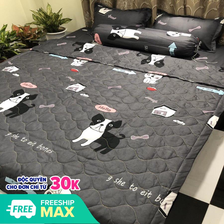 Bộ Ga Gối 3 Món Chất Liệu Cotton Poly Mẫu CÚN GHI, hoạ tiết dễ thương dành cho gia đình, cho trẻ em. Revato kho chăn ga gối, ga gối, ruột chăn, ruột gối,Thảm các loại ,drap ga gối, drap mền.