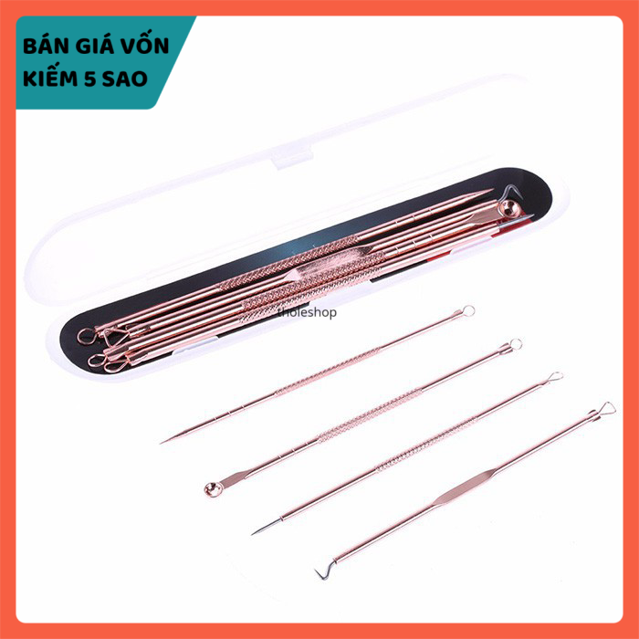 Bộ 4 cây lấy mụn - Bộ dụng cụ nặn mụn chuyên nghiệp - Bộ dụng cụ nặn mụn 4 cây 8 đầu
