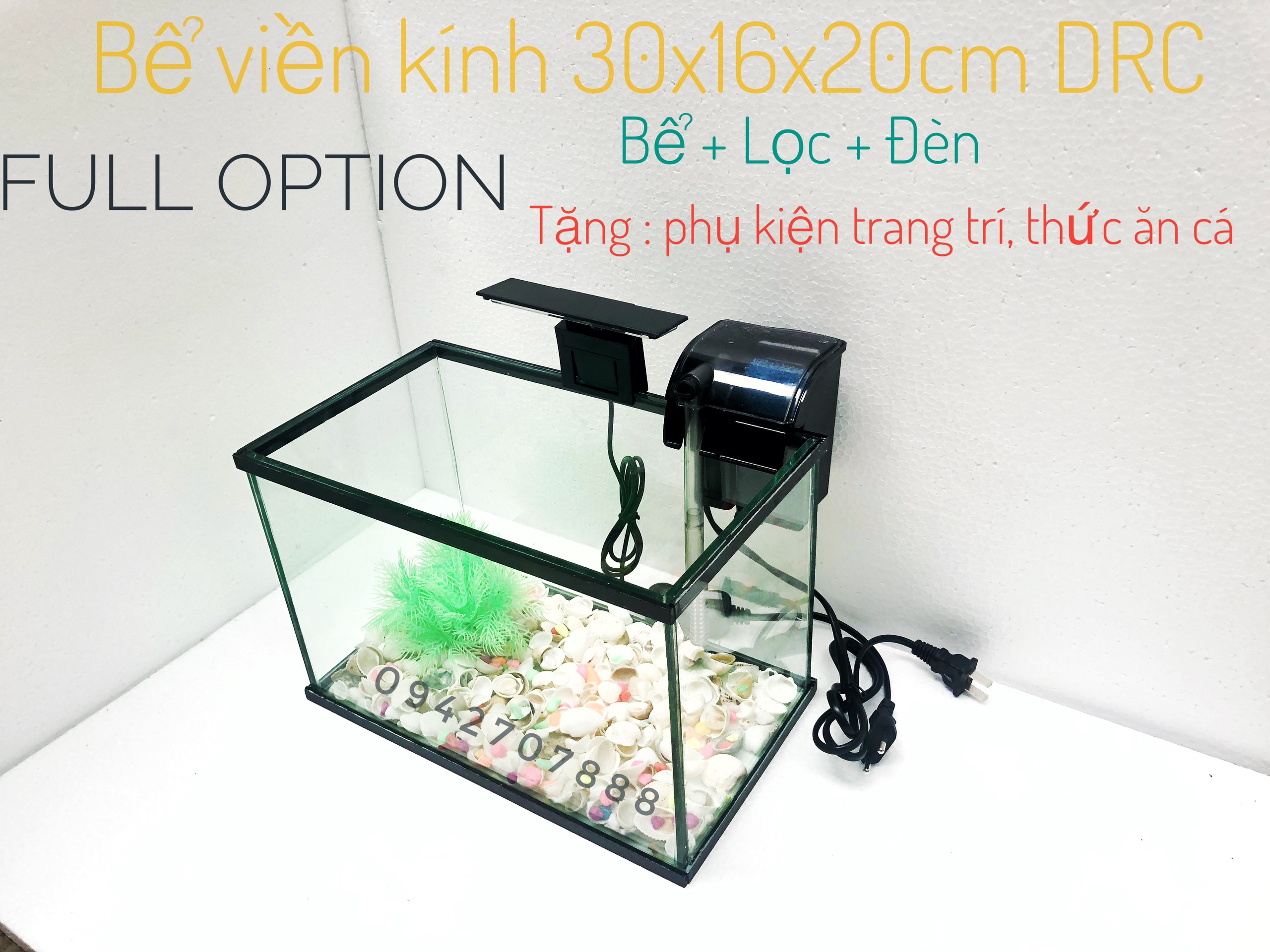 bcx Trọn bộ bể cá cảnh 30x16x20cm DRC (về chỉ thả cá)