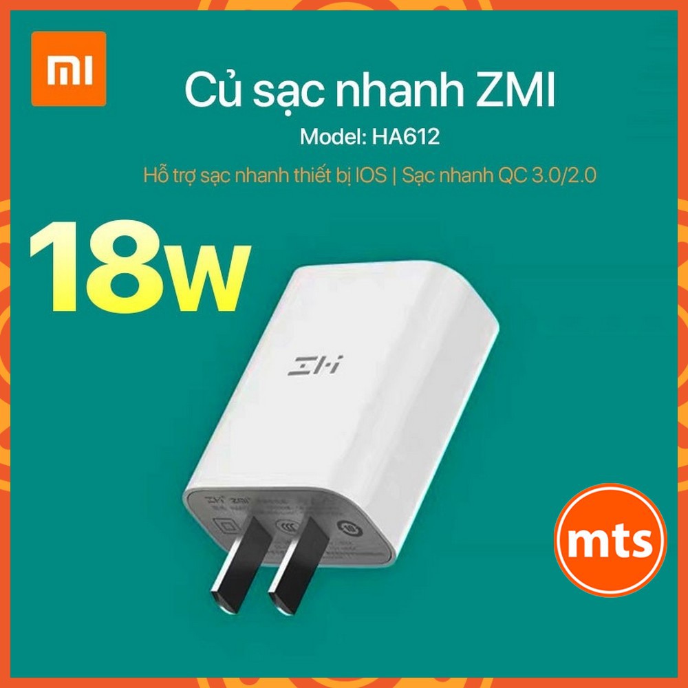 Củ sạc nhanh 18W Xiaomi ZMI HA612, Quick Charge QC 3.0 5.0