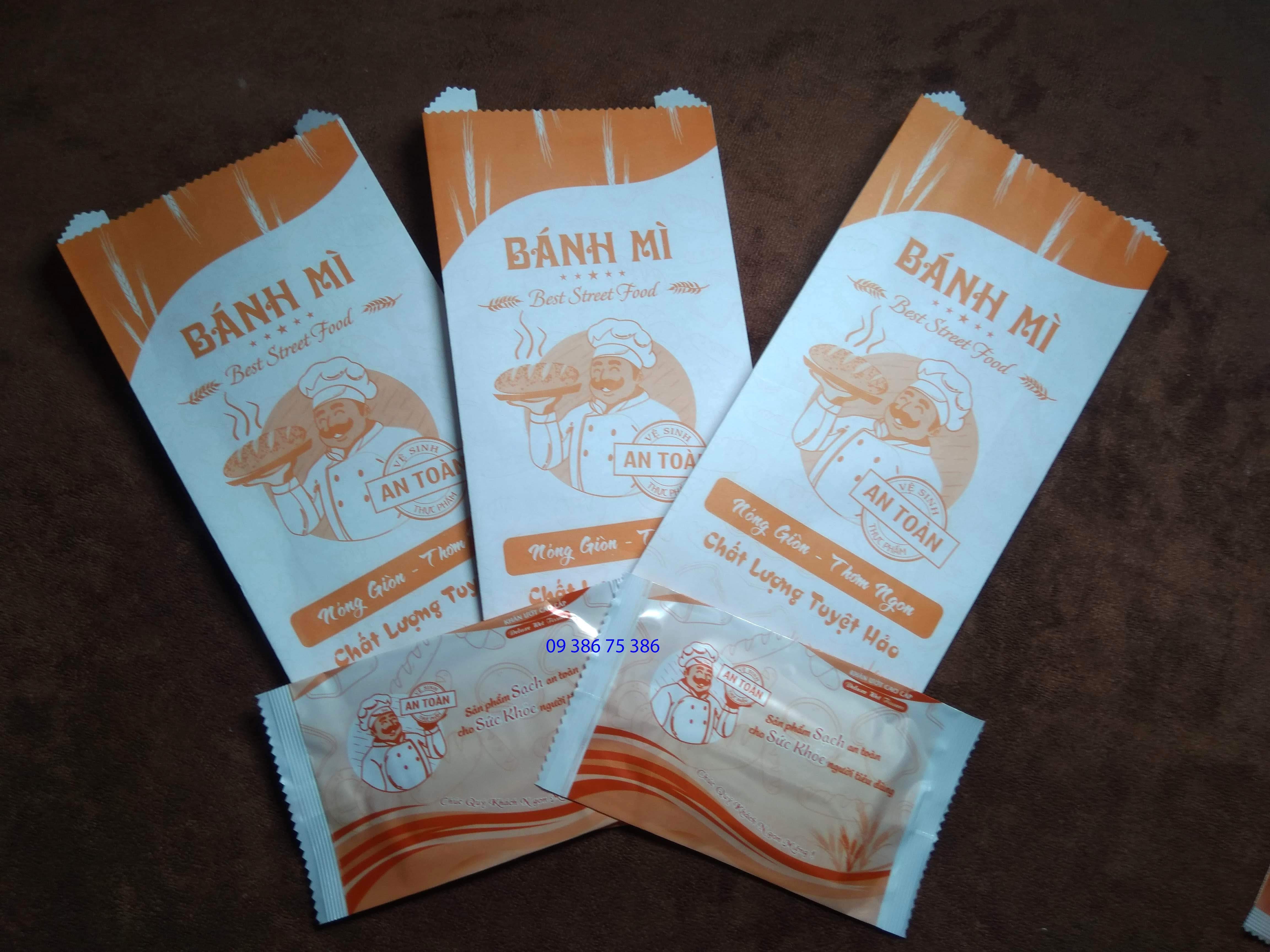 [HCM]Combo 100 Khăn lạnh Bánh Mì + 100 Bao Bánh Mì (Túi Giấy Bánh Mì)