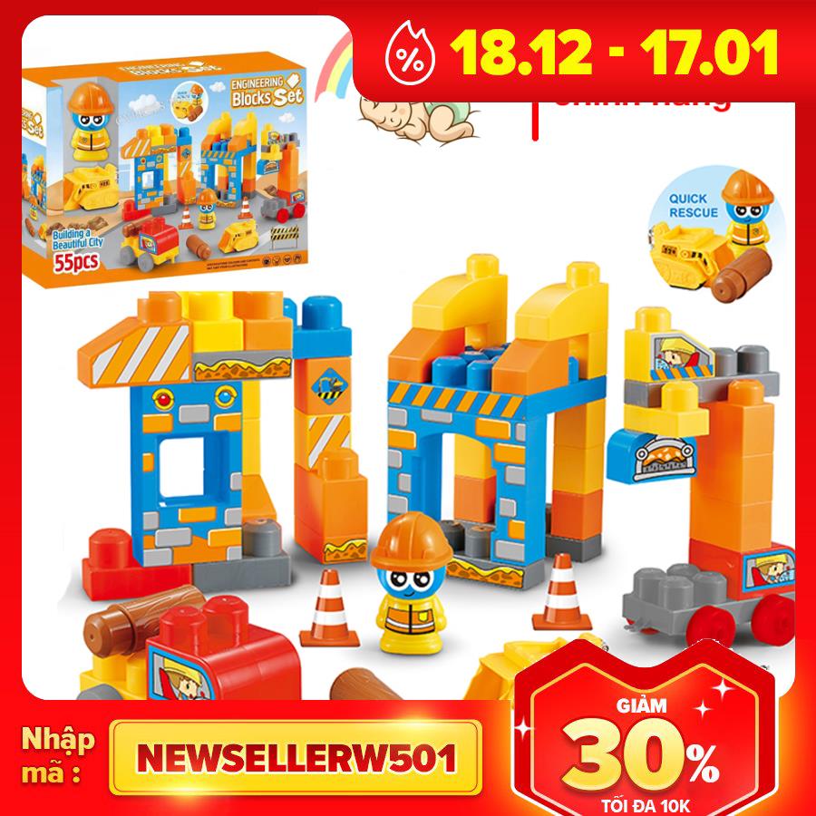Khối mô hình lắp ráp xây dựng thành phố đồ chơi cho bé sáng tạo, phát triển kĩ năng, 55 chi tiết - KAVY