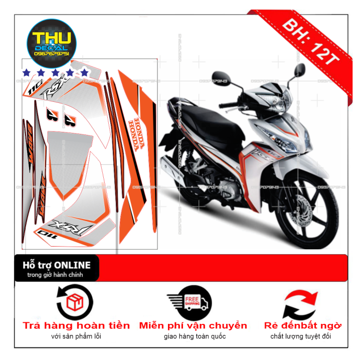 Tem rời dán cho xe wave rsx 2012 trắng cam