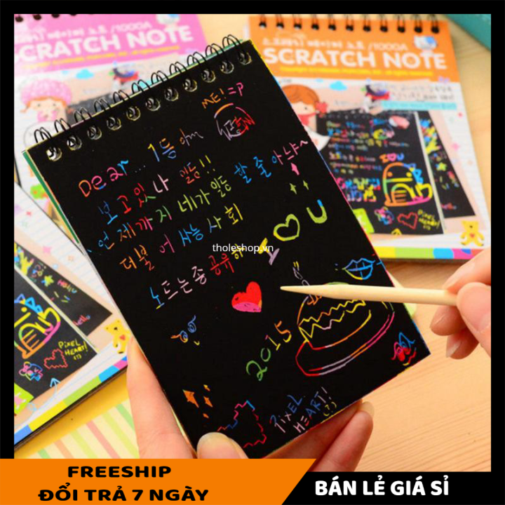 Sổ scratch note cho bé cực dễ thương -Sổ than ma thuật cầu vồng, thiết kế thông minh, tiện dụng - Sratch Note đen, văn phòng phẩm, thiết kế sáng tạo cho trẻ [LẺ GIÁ SỈ]
