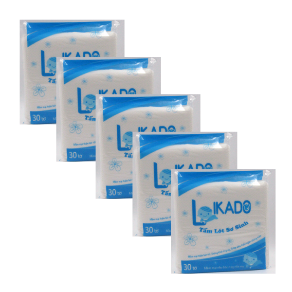 SET 5 gói tấm lót phân xu sơ sinh 3 lớp Likado (gói 30 tờ)