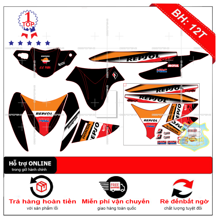 Tem rời click 110 repsol dán xe đen