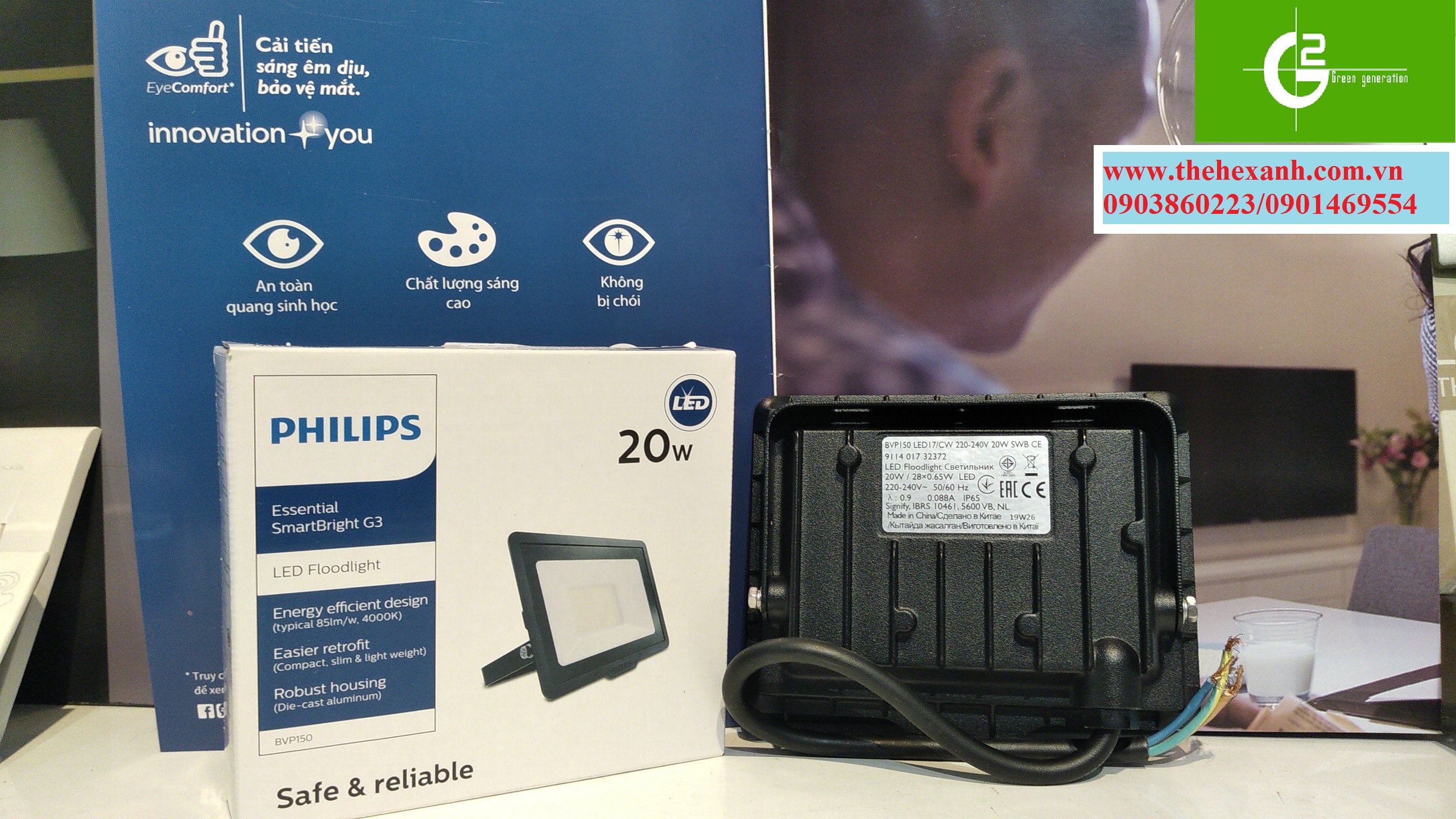 [HCM]Đèn pha Philips LED chống nước chuẩn IP65 BVP150 20W SWB CE (Trắng/Vàng/Trung tính)