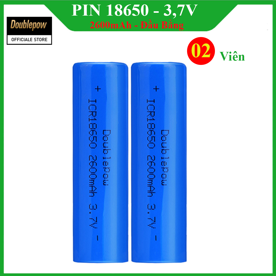 Pin 18650 - 3,7v sạc lại doublepow - 2600mah đầu bằng doublepow, pin dung lượng thực - pin chính hãng