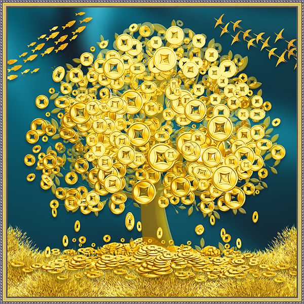 Tranh dán tường Cây Tài Lộc phong thủy nhiều kích thước CayTaiLoc0203K