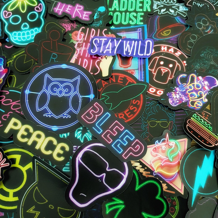Bộ hình dán chủ đề NEON LIGHT sticker pvc chống nước cao cấp không bay màu - Owl Sticker