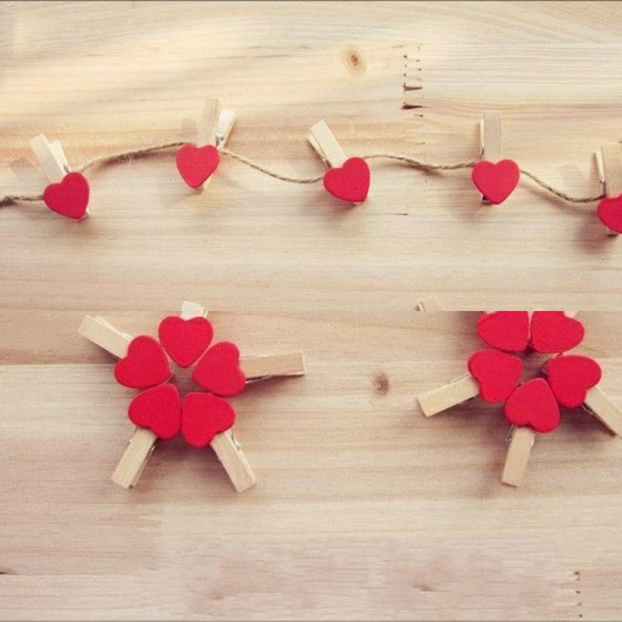 Combo 10 kẹp gỗ trái tim đỏ và 2 mét dây thừng