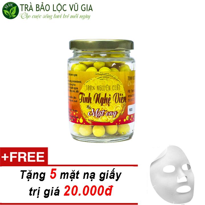 Tinh Nghệ Viên Mật Ong Nguyên Chất Vũ Gia (100g/ml/hũ) + Tặng 5 Mặt Nạ Giấy - Giảm cân an toàn, hỗ trợ đắp mặt dưỡng da, dạ dày tiêu hóa hiệu quả - Đã được kiểm nghiệm y tế