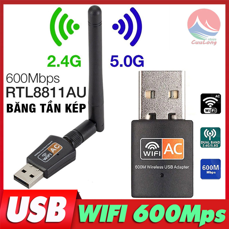USB Thu Phát Wifi 600Mbps Băng Tần Kép 5G 2.4G
