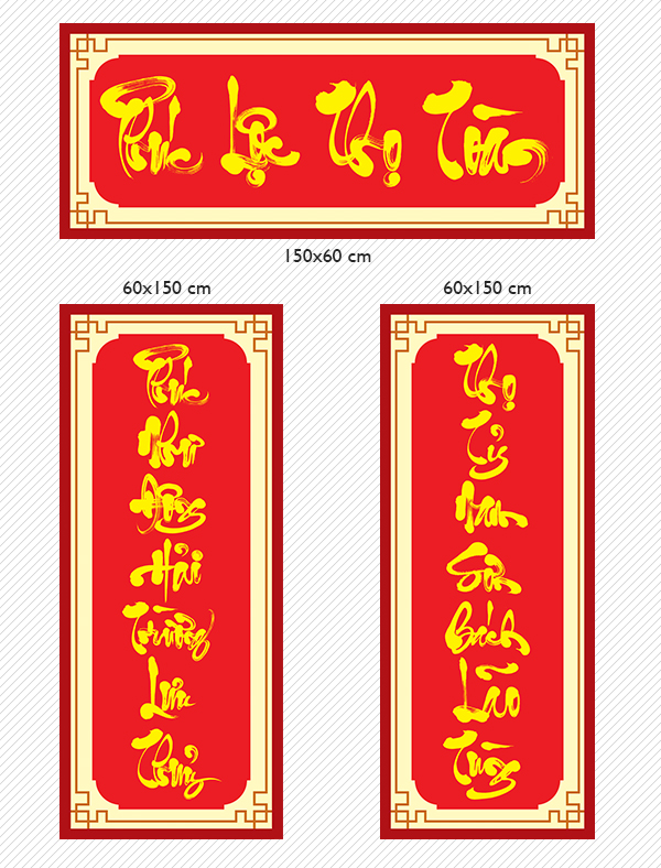 Bộ tranh dán tường Hoành Phi Câu Đối trang trí bàn thờ phòng thờ Phúc Lộc Thọ Toàn PLTT loại cao cấp nhiều kích thước