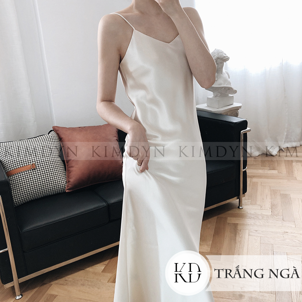 Đầm hai dây lụa satin cổ chữ V sang trọng KimDyn [KDD19]