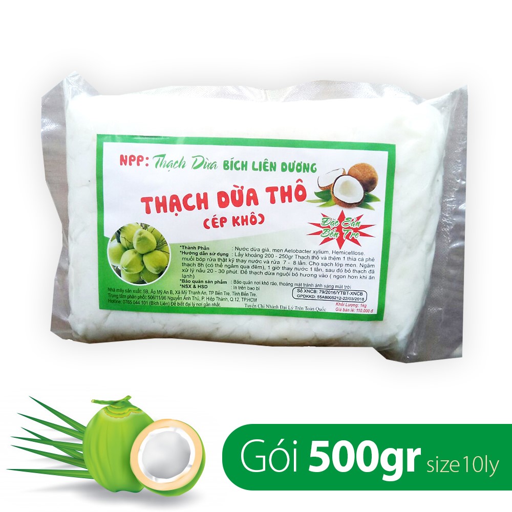 Thạch dừa thô ép khô 10ly túi 500gr
