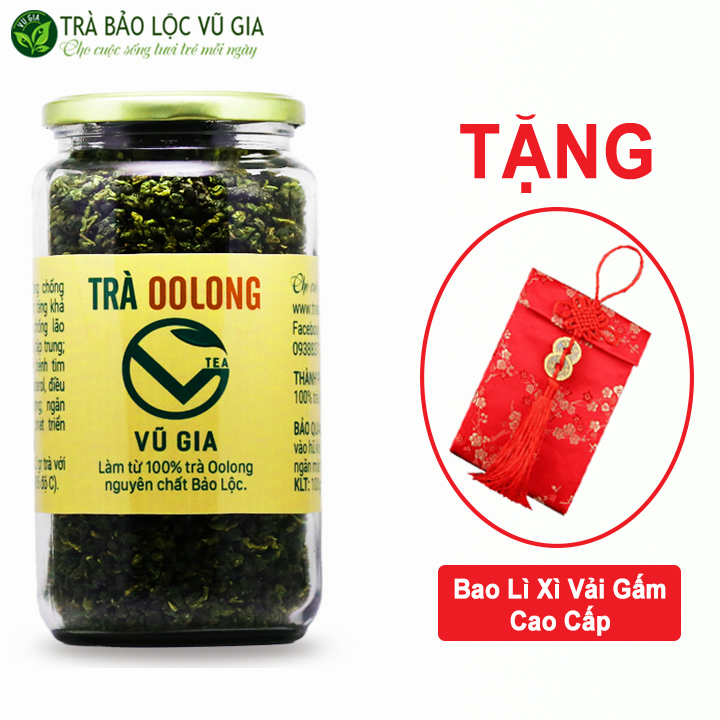 Combo Trà Oolong Cao Cấp Nguyên Chất Bảo Lộc Vũ Gia (400gr/hũ ) + Tặng Bao Lì Xì Vải Gấm Cao Cấp