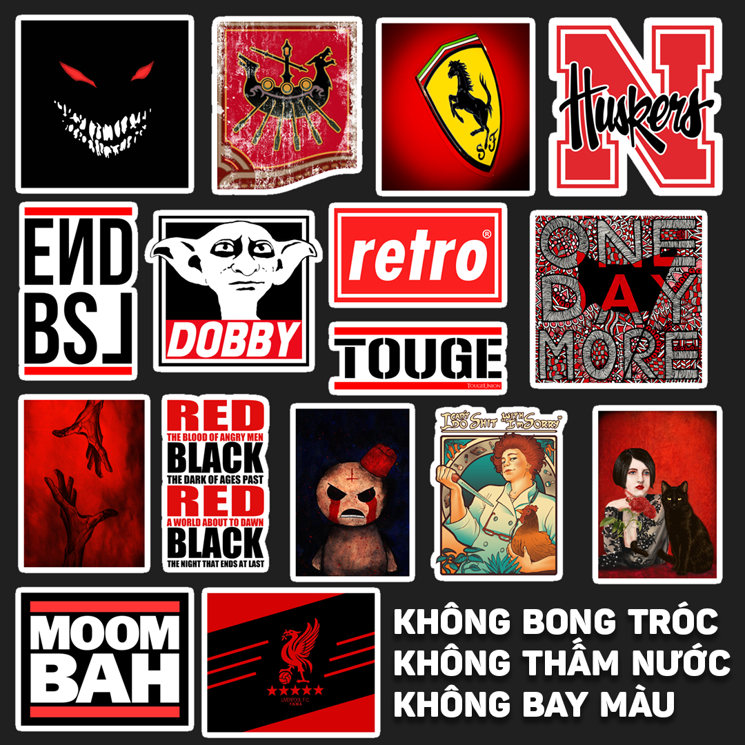 [HCM]Bộ hình dán Đỏ Đen - Black Red Sticker cao cấp trang trí không thấm nước - Owl Sticker