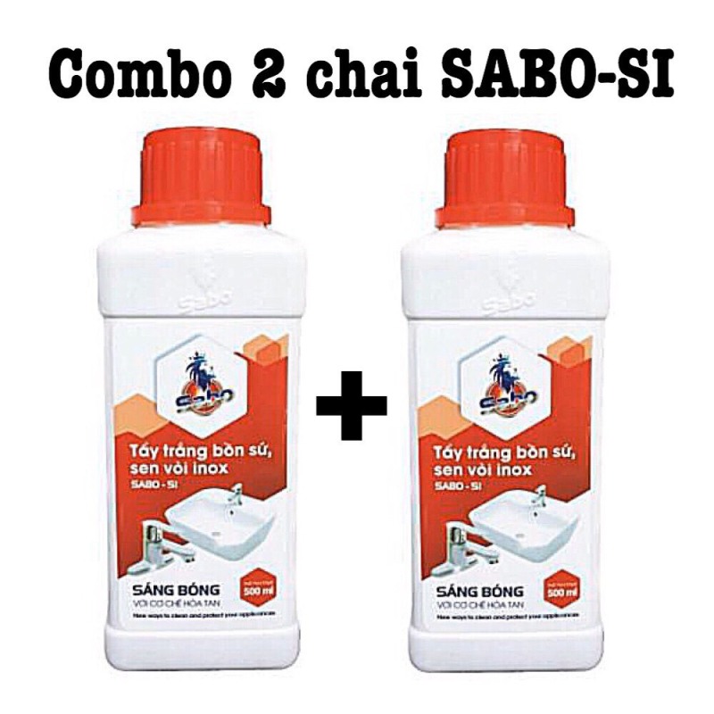Combo 2 chai tẩy đa năng SABO SI: tẩy trắng bồn sứ, sen vòi, tẩy ố gạch men, cặn nước rỉ sét loại 500ml không mùi