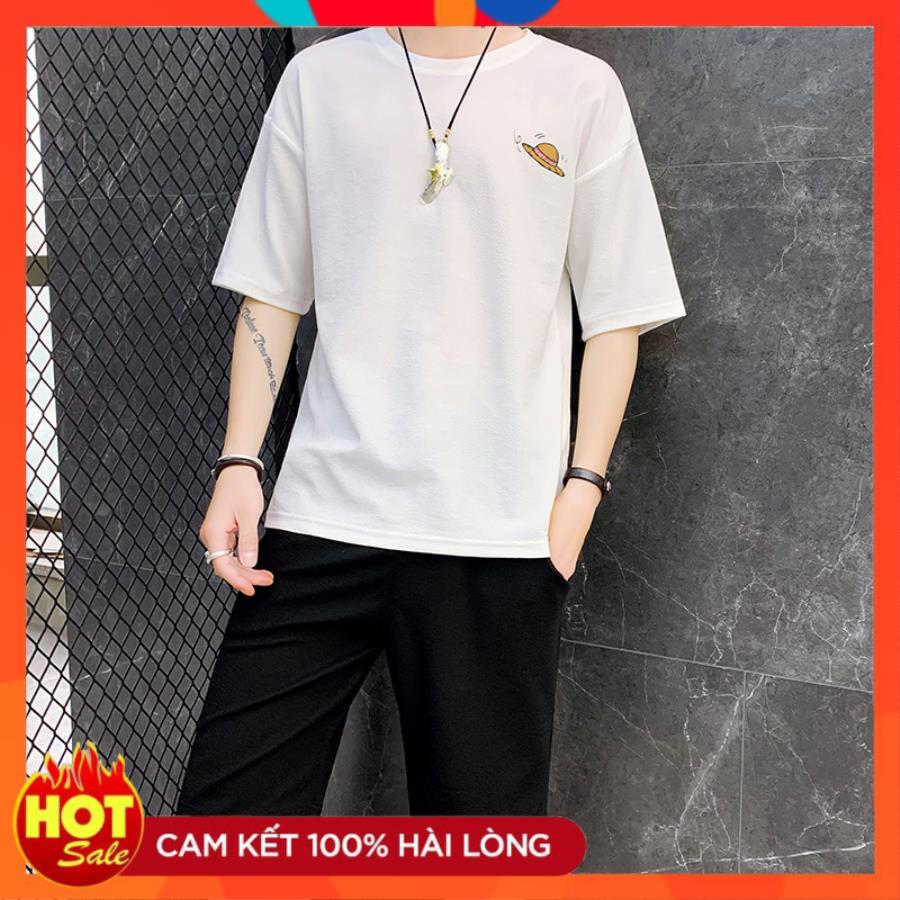 [ Hoàn Tiền 15% ] Bộ Quần Áo Thun Nam Tay Ngắn Cổ Tròn Họa Tiết Mũ Rơm Hoạt Hình Phong Cách Thời Trang Trẻ Trung Năng Động C-Chat MEN QA 082