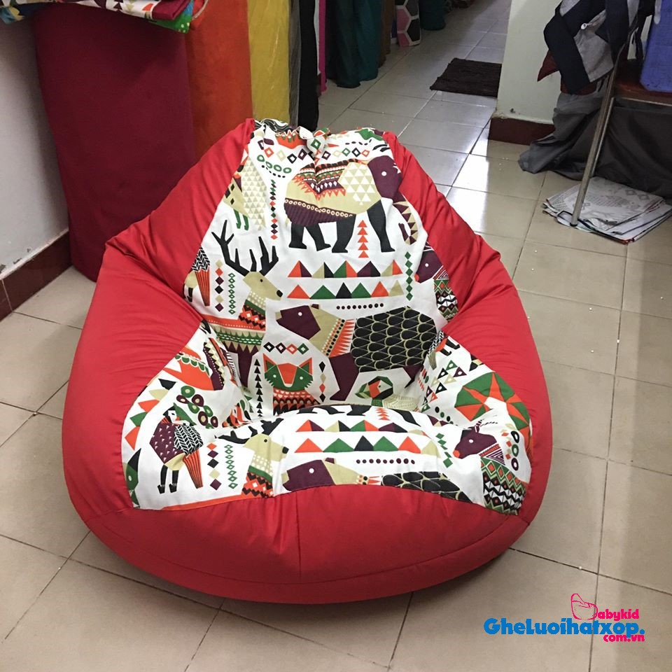 Ghế lười dáng lê họa tiết hình thú size L (90x120cm)