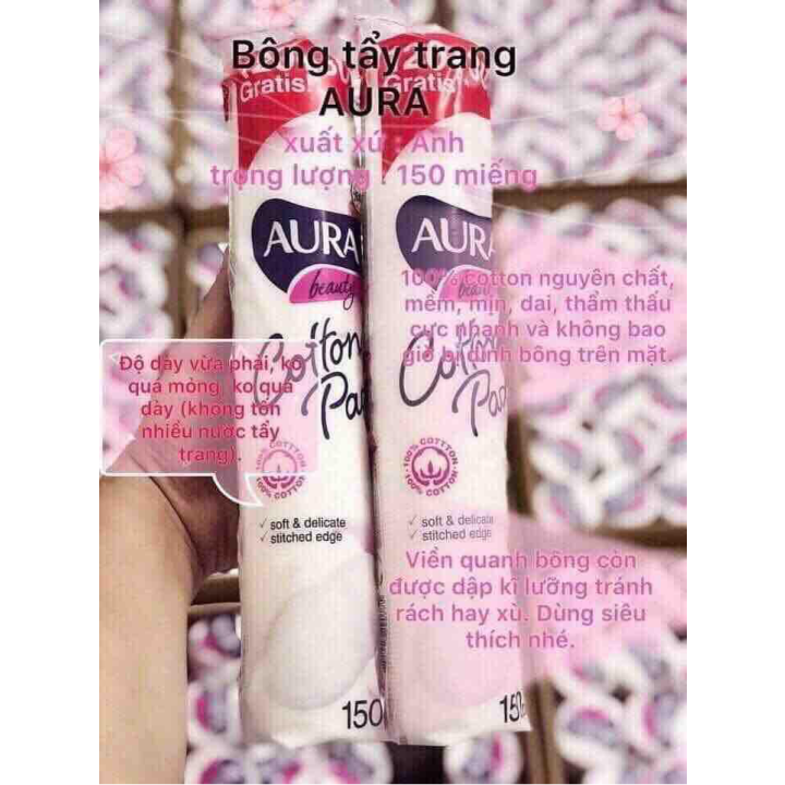Bông tẩy trang aura 150 miếng