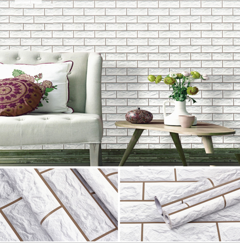 [HCM]CUỘN 10M X 0.45M DECAL GIẤY DÁN TƯỜNG GẠCH 3D XÁM TRẮNG KEO SẴN BÓC DÁN AA100