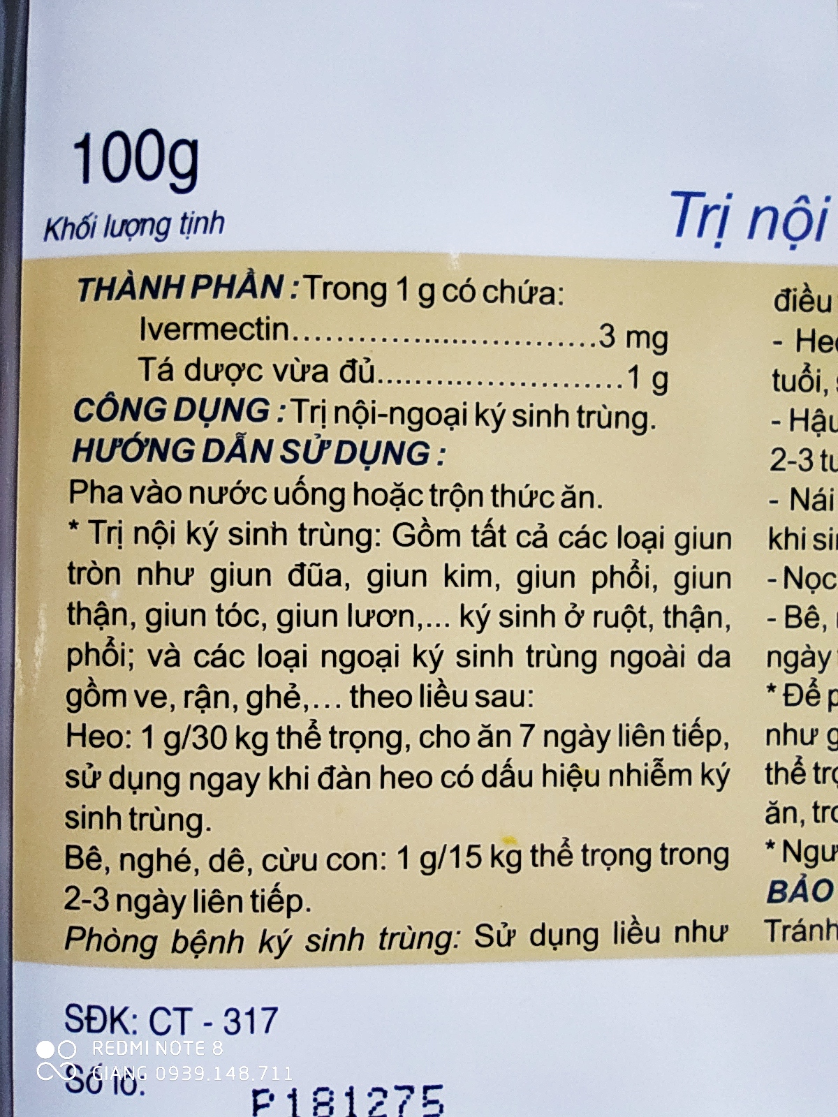 DIỆT VE VIMECTIN GÓI 100G
