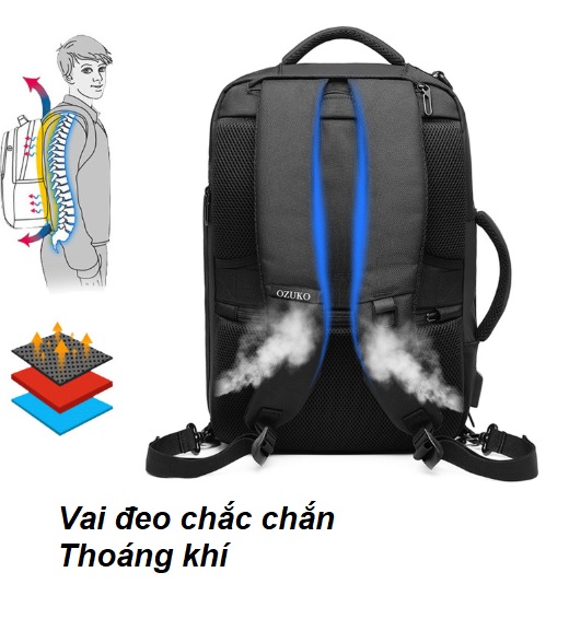 Balo đa năng Ozuko 9307 đựng laptop chống thấm tốt ( có áo trùm chống mưa)