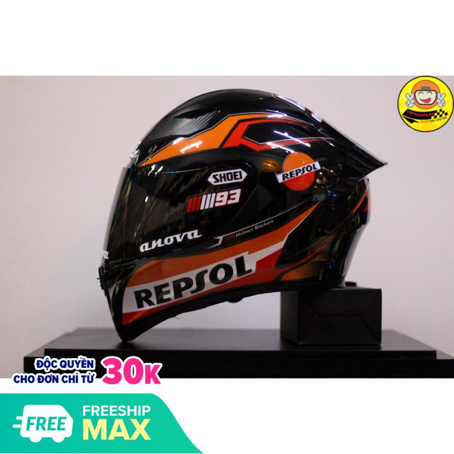 Nón bảo hiểm Fullface Royal GXT M138 1 kính lên tem REPSOL 93 ( tặng túi đựng nón ),Sản Phẩm Chất Lượng