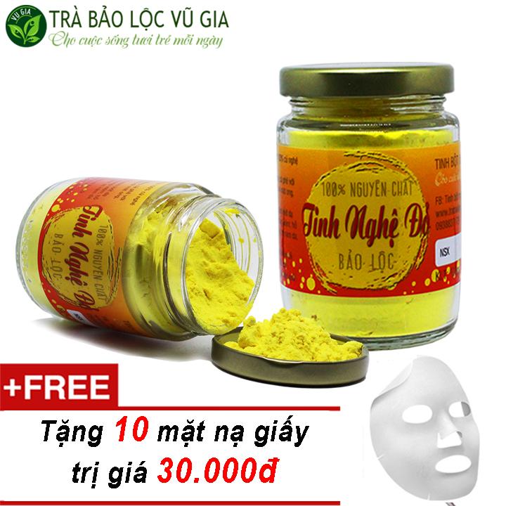 Combo 2 Tinh Nghệ Đỏ Nguyên Chất Vũ Gia (100g/hũ) + Tặng 10 Mặt nạ giấy đắp mặt - Hỗ trợ dạ dày, tiêu hóa, đắp mặt nạ dưỡng da, tẩy tế bào chết, phục hồi da tổn thương sau mụn - Đã được kiểm nghiệm y tế